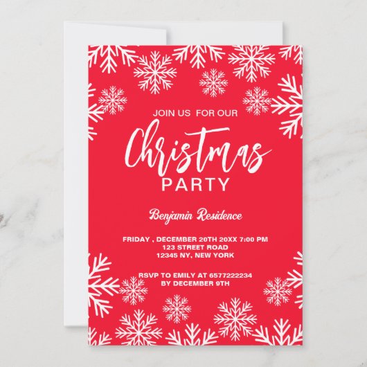 雪ユニーク赤クリスマス招待状パーティーカード シーズンカード (正面)