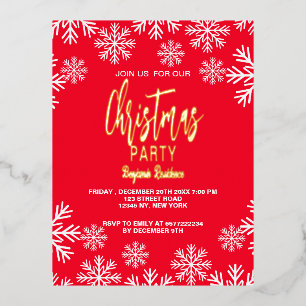 雪ユニーク赤クリスマス招待状パーティーカード 箔シーズンポストカード