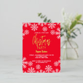 雪ユニーク赤クリスマス招待状パーティーカード 箔シーズンポストカード (立ち正面)