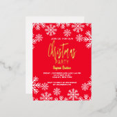 雪ユニーク赤クリスマス招待状パーティーカード 箔シーズンポストカード (正面/裏面)