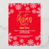 雪ユニーク赤クリスマス招待状パーティーカード 箔シーズンポストカード (正面)