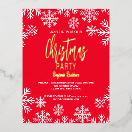 雪ユニーク赤クリスマス招待状パーティーカード 箔シーズンポストカード