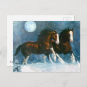 雪ランニングの中の馬 ポストカード (正面/裏面)