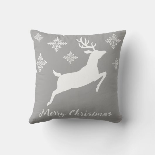 雪ランニング片の灰色の白いトナカイ クッション (裏面)