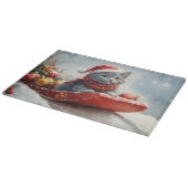 雪ロシアののクリスマスを過ごす大雪の青い猫 カッティングボード (角)