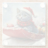 雪ロシアののクリスマスを過ごす大雪の青い猫 ガラスコースター (裏面)