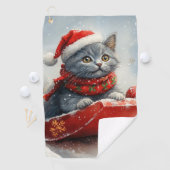 雪ロシアののクリスマスを過ごす大雪の青い猫 ゴルフタオル (インサイチュ)