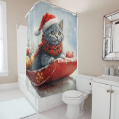 雪ロシアののクリスマスを過ごす大雪の青い猫 シャワーカーテン (インサイチュ)