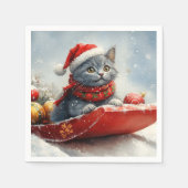 雪ロシアののクリスマスを過ごす大雪の青い猫 スタンダードカクテルナプキン (正面)