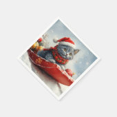 雪ロシアののクリスマスを過ごす大雪の青い猫 スタンダードカクテルナプキン (角)