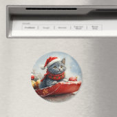 雪ロシアののクリスマスを過ごす大雪の青い猫 マグネット (インサイチュ (食洗機))