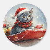 雪ロシアののクリスマスを過ごす大雪の青い猫 マグネット (正面)