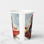 雪ロシアののクリスマスを過ごす大雪の青い猫 紙コップ (右)