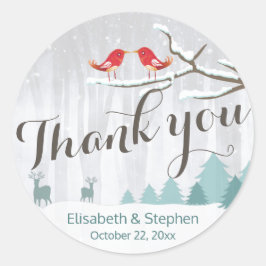 雪ワンダーランド鳥の鹿の冬の結婚式ありがとう ラウンドシール