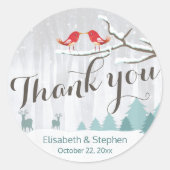 雪ワンダーランド鳥の鹿の冬の結婚式ありがとう ラウンドシール (正面)