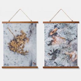 雪上のホルテンシアの花と魔法の氷のパターン 吊り下げ型タペストリー