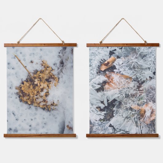 雪上のホルテンシアの花と魔法の氷のパターン 吊り下げ型タペストリー (ダブル)