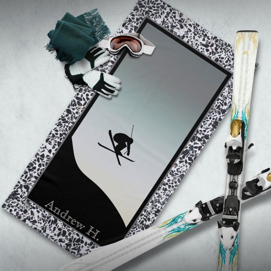 雪上スキー小石白黒ビーチタオル ビーチタオル