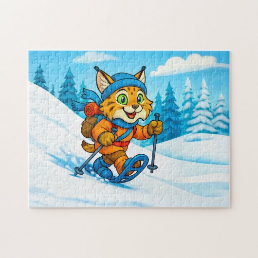 雪上ハイキングをするオオヤマネコ ジグソーパズル (横)