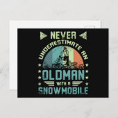 雪上車に乗った老人 ポストカード (正面/裏面)