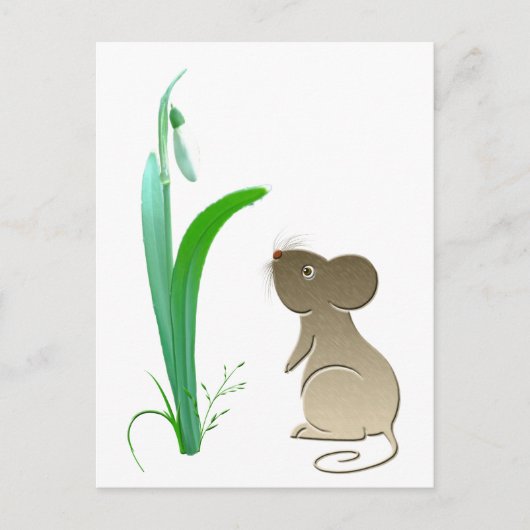 雪下げ花と可愛いネズミ ポストカード (正面)