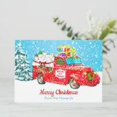 雪中おもしろいヴィンテージトラックとトイレ紙 シーズンカード (スタンド正面)