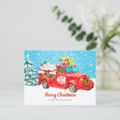 雪中おもしろいヴィンテージトラックとトイレ紙 ポストカード (スタンド正面)