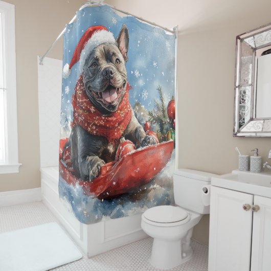 雪中そり犬 キャネコルソ いざ雪が降れ クリスマス シャワーカーテン (インサイチュ)