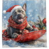 雪中そり犬 キャネコルソ いざ雪が降れ クリスマス シャワーカーテン (正面)