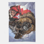 雪中のドイツのシェパードの捜索と救助 キッチンタオル (縦)
