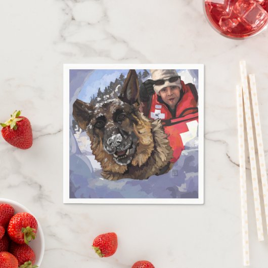 雪中のドイツのシェパードの捜索と救助 スタンダードカクテルナプキン (インサイチュ)