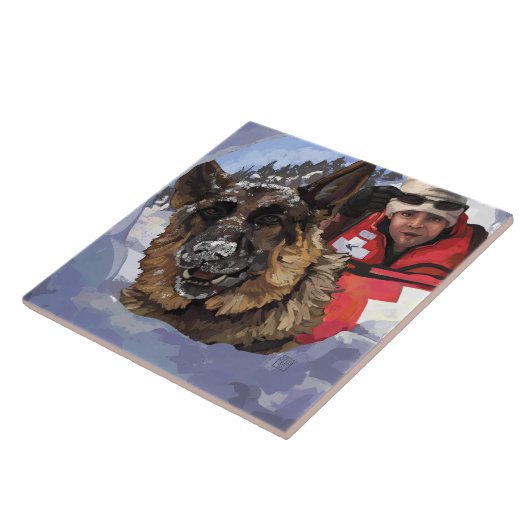 雪中のドイツのシェパードの捜索と救助 タイル (側面)