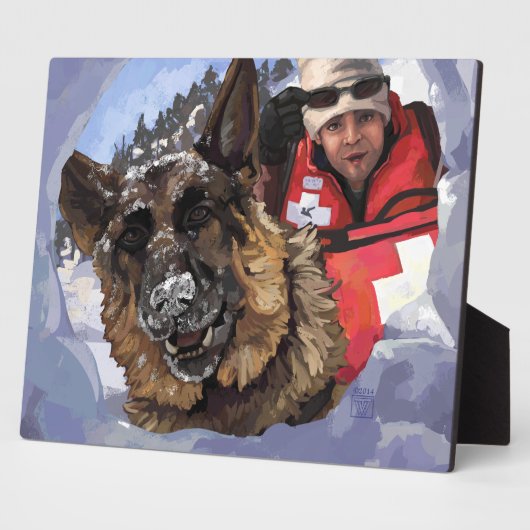 雪中のドイツのシェパードの捜索と救助 フォトプラーク (側面)