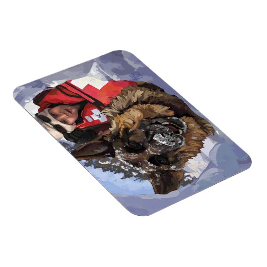 雪中のドイツのシェパードの捜索と救助 マグネット (右側)