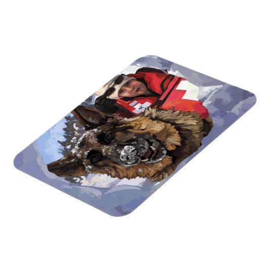 雪中のドイツのシェパードの捜索と救助 マグネット (左側)