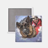 雪中のドイツのシェパードの捜索と救助 マグネット (正面/裏面)