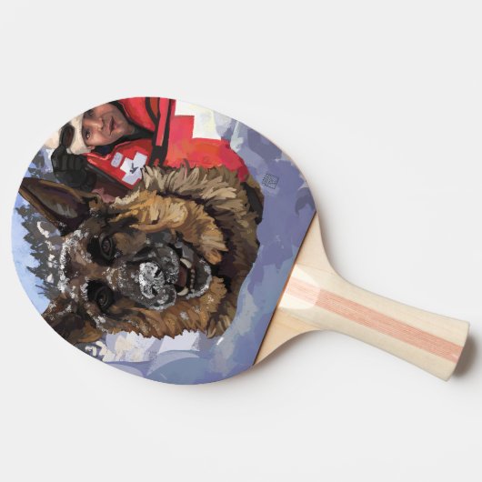 雪中のドイツのシェパードの捜索と救助 卓球ラケット (横)