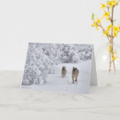 雪中のドイツのシェパード犬ランニング二匹の救出 カード (黄色い花)