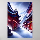 雪中国の山の町 | AI Art ポスター (正面)