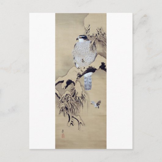 雪中鷹図,柴田是真ホーク雪の中，柴田是真 ポストカード (正面)