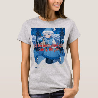 雪乙女アニメガール クリスマス スノーグローブTシャツ Tシャツ