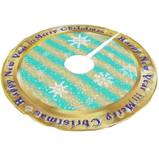 雪人気がある片金ゴールドグリッターターコイズ ブラッシュドポリエステルツリースカート (アングル)