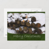 雪付き薪 – メリークリスマス シーズンポストカード (正面/裏面)