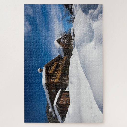 雪伝統的の中の木製の客室 ジグソーパズル (縦)