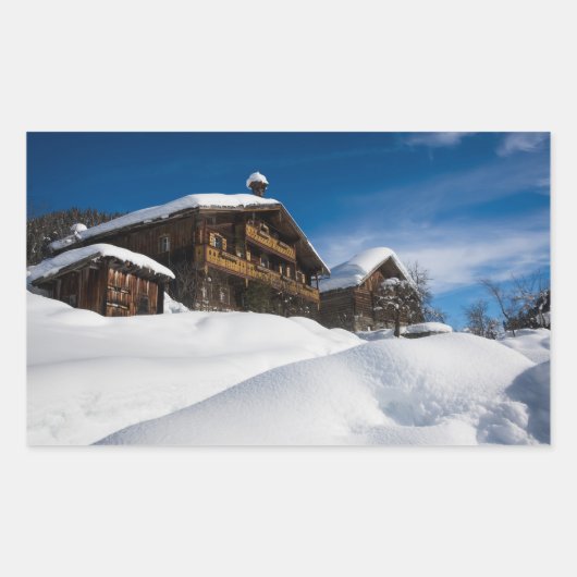 雪伝統的の中の木製の客室 長方形シール (正面)