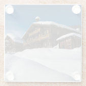 雪伝統的中の木の戸棚 ガラスコースター (裏面)