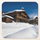 雪伝統的中の木の戸棚 スクエアペーパーコースター (正面)