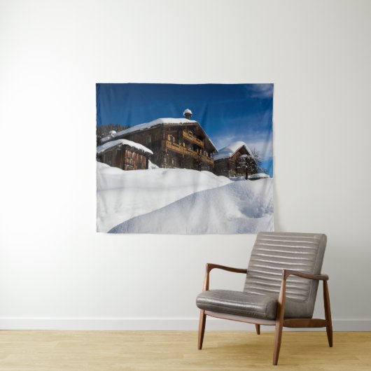 雪伝統的中の木の戸棚 タペストリー (インサイチュ(横))