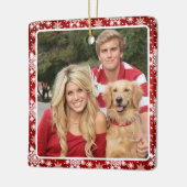 雪伝統的赤と白片の写真 セラミックオーナメント (左)