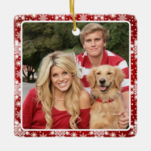 雪伝統的赤と白片の写真 セラミックオーナメント (正面)